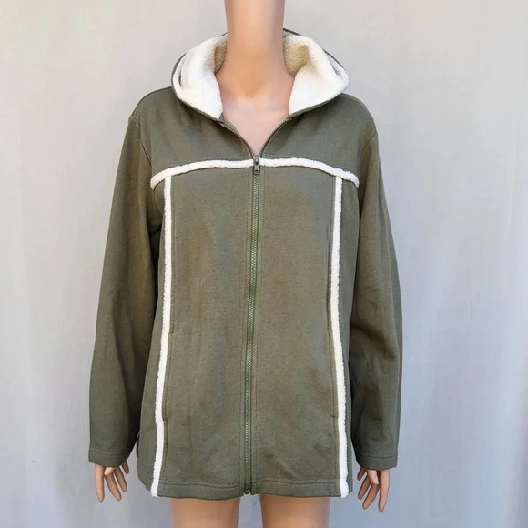 Sport Savvy Cotton‎ Blend Hooded Sweater Green 1x  Women's Long Sleeve Zip up - Picture 1 of 10